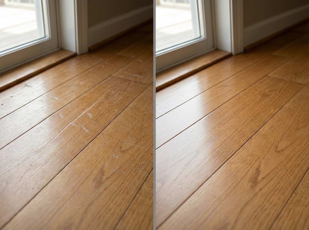 床の傷修正施工前後の比較写真